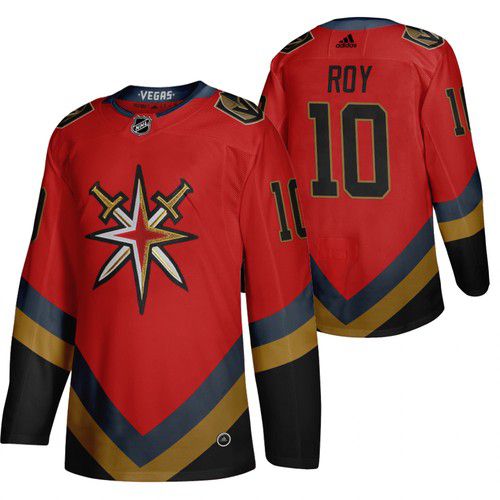 Men Vegas Golden Knights 10 Roy red NHL 2021 Reverse Retro jersey